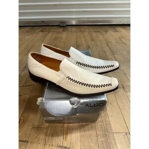 Aldo Slip-On Loafers Men's Size 43 White Leather Square Toe Comfort Casual Shoes